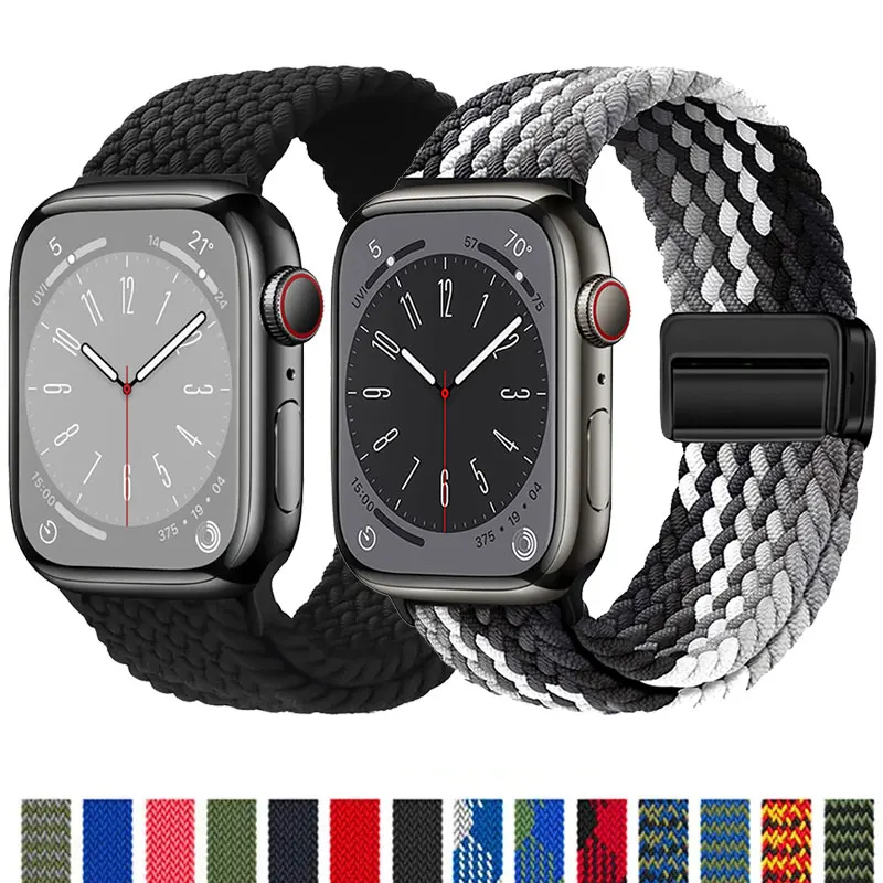 

Braided Loop Strap For Apple Watch Band Ultra 2 49mm 46mm 44mm 40mm 45mm 42mm 41mm Magnetic Bracelet iWatch Series 10 9 8 7 se 6