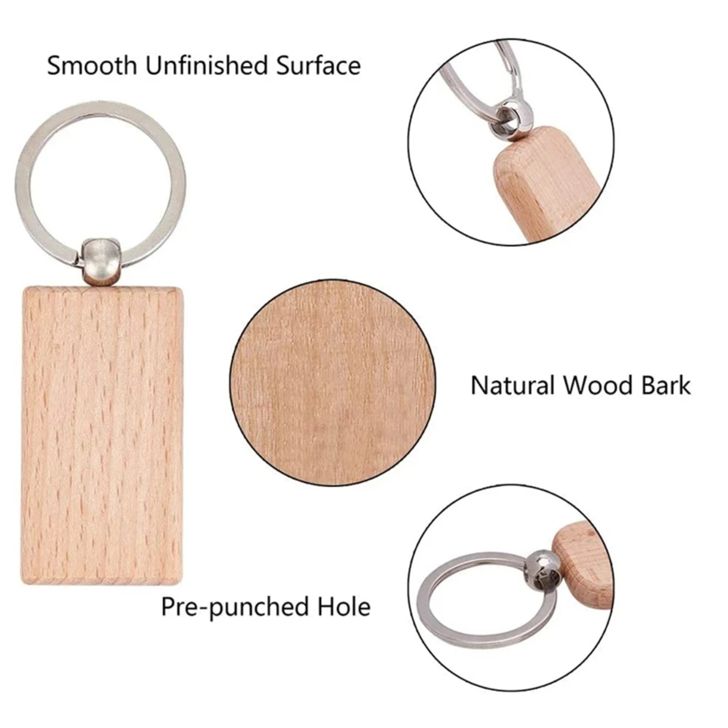 

20 Blank Wooden Keychain Rectangular Engraving Key ID Can Be Engraved DIY Wood Keychains Key Ring for DIY Craft