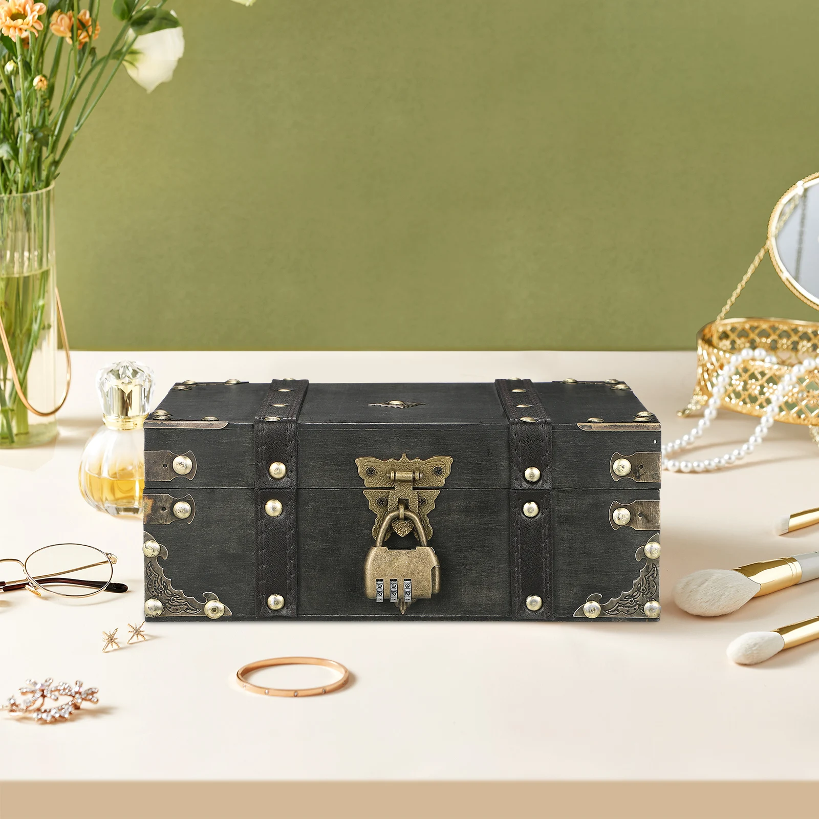 

Lockable Vintage Jewelry Box Aesthetic Trinket Storage with Code Lock for Women Necklaces Rings Bracelets Secure Travel Box