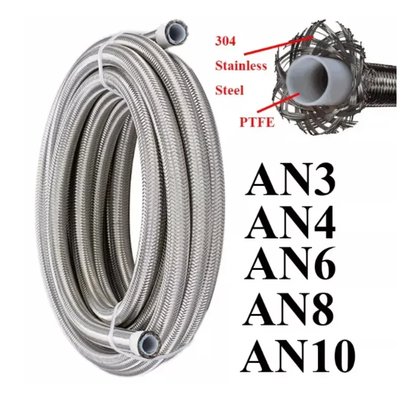AN4/AN6/AN8/AN10AAN12 Steel Wire Stainless Steel Braided YouTube PTFE Pipe1m