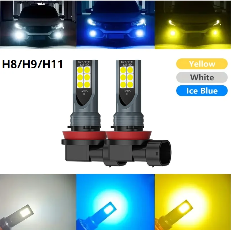 

2pcs H11 H8 H16JPCar 12SMD LED Fog Lights DRL Auto Lamp DC 12-24 6000K White 3000K Yellow 8000K Ice Blue
