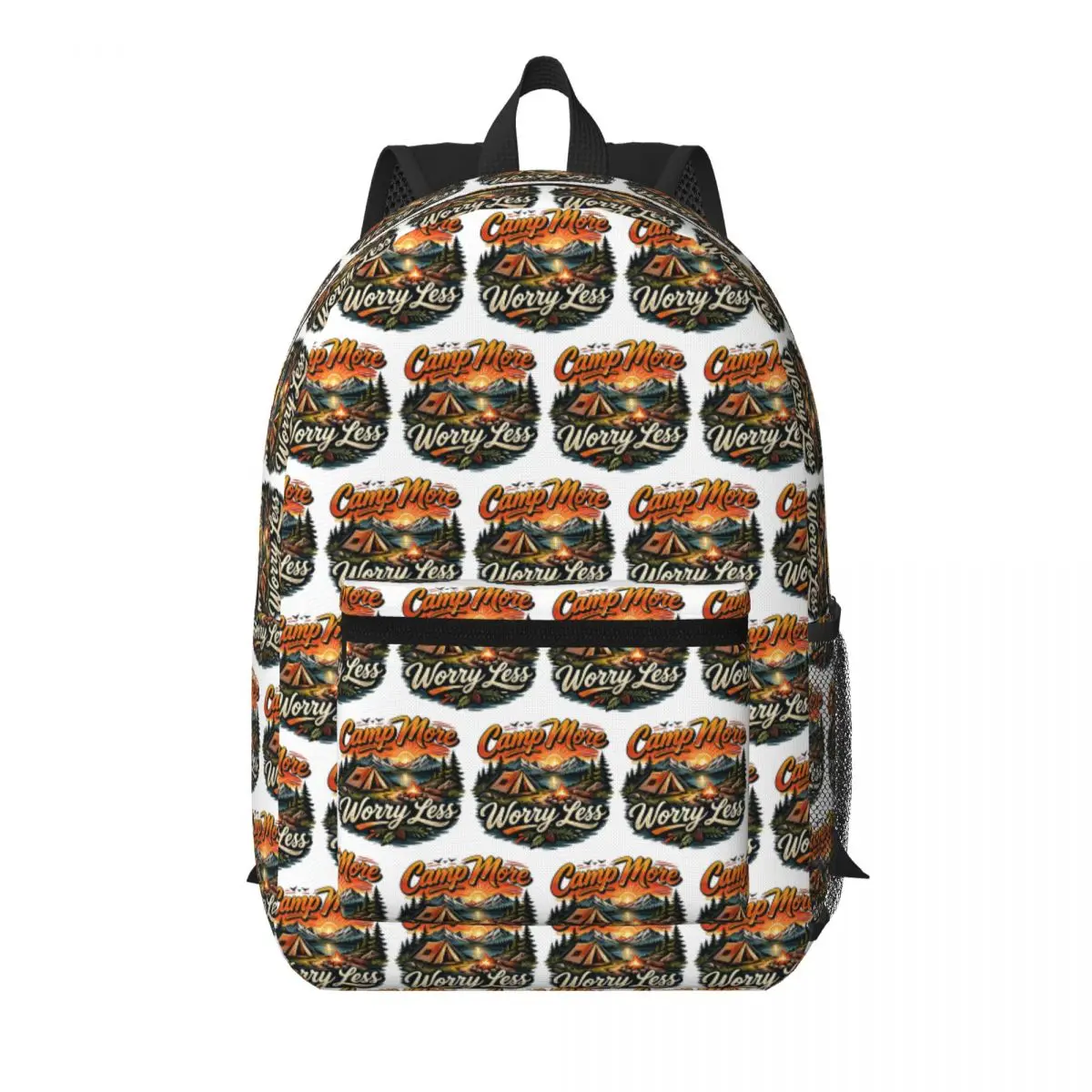 Camp More Worry Less Camping Outdoor Adventure Student Backpack School Bag Hiking Travel Daypack Men Women Bookbag Shoulder Bags