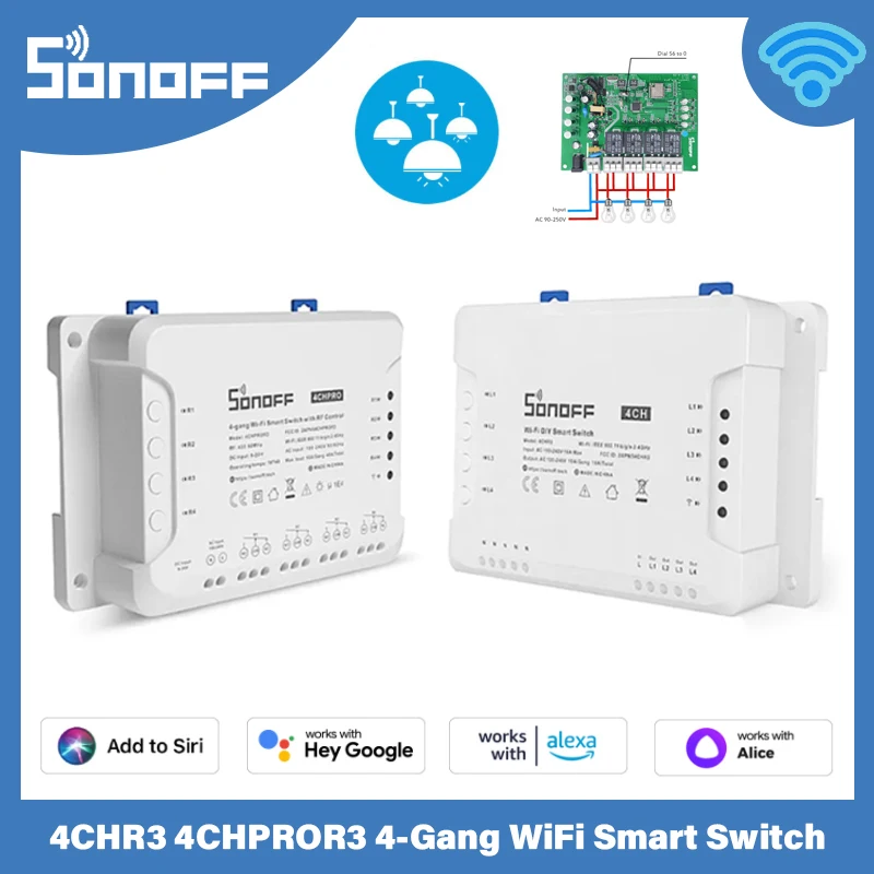 SONOFF 4CH R3 / 4CH PRO R3 WiFi Smart Switch Module 4 Gang Control Smart Home Works With Ewelink Voice Control Alexa Google Home