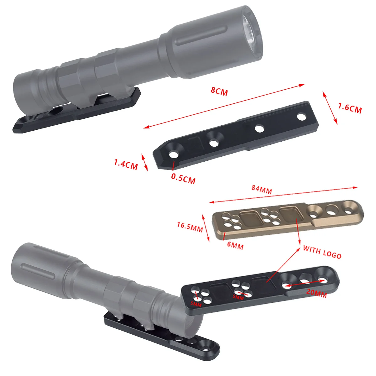 ยุทธวิธี ARIS Series Surefire M300 M600 Offset Scout Mount M lok Keymod SMR ฐานรางการล่าสัตว์ Airsoft ไฟฉาย Mount