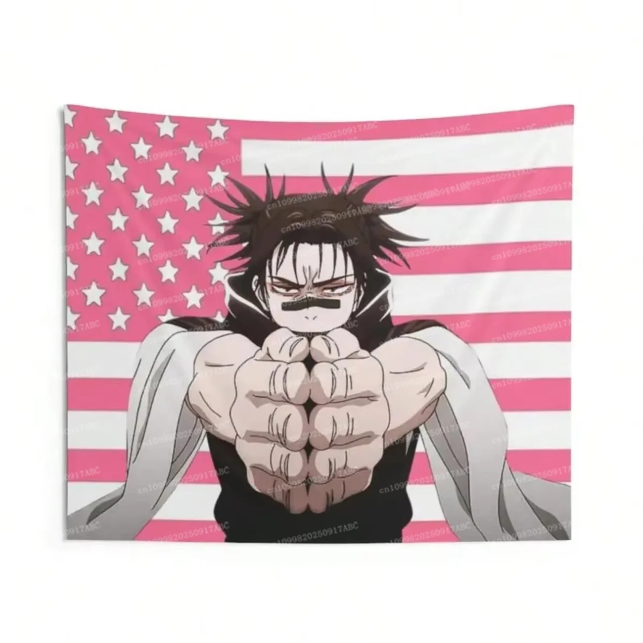 Neuer Jujutsu Kaisen Choso Wandteppich - Anime-Wandbehang mit Rosa Amerikanischer Flagge als Hintergrund, für Manga-Fans & Schlafzimmer-Styling