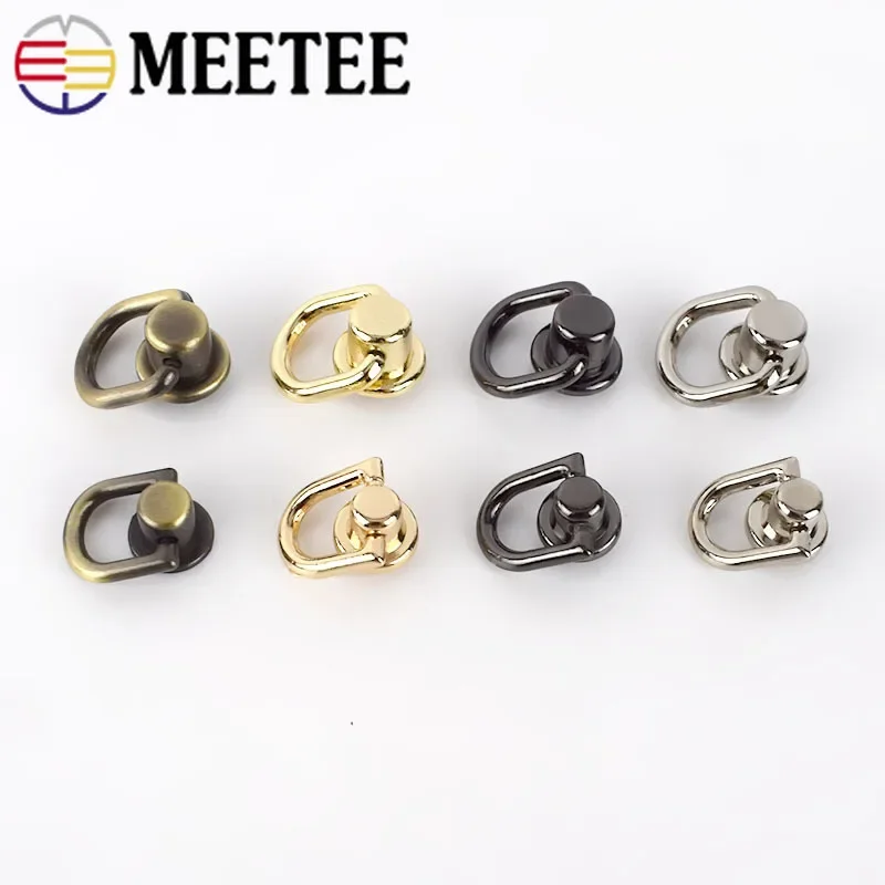 10Pcs 10/13mm Round Head D Ring Stud Bag Side Clip Screw Nail Rivet Handbag Strap Connector Clasp Buckles DIY Leather Craft