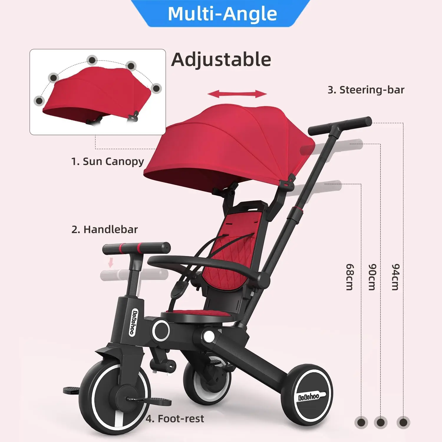 Driewieler Kinderwagen Voor Peuter, Opvouwbare Baby Driewieler, Kinderfiets Met Duwhendel, Peuters Kinderwagen Fiets Met 1 Tot 5 Jaar
