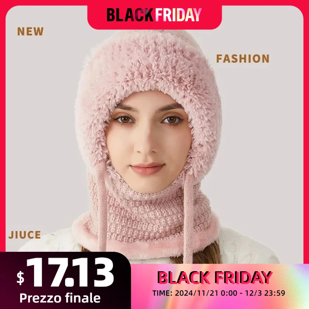 Siamese Cap Women Winter Velvet Thickened Face Covering Knitted Hat Neck  Warming Kit Suitable For Large Heads