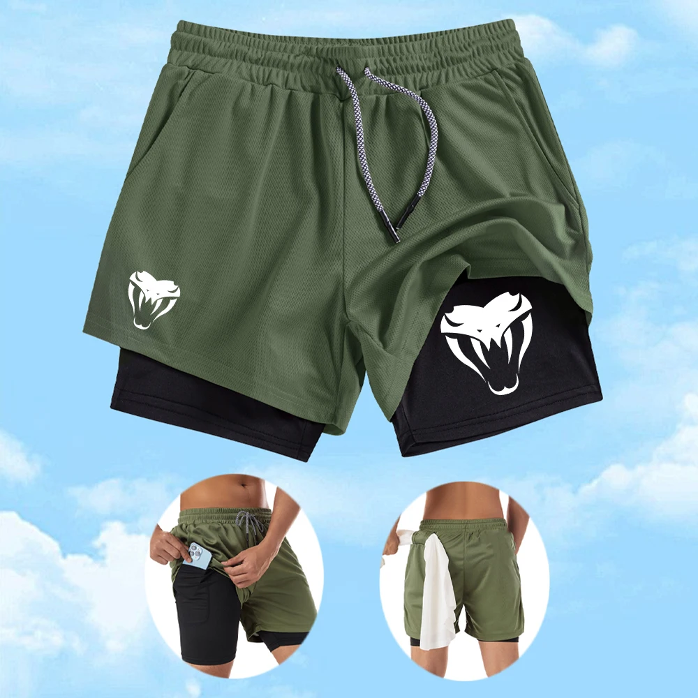 

Men's Casual Beach Shorts With Snakehead Print Quick Drying Double Layer Sports Shorts For Summer Fitness Cycling Beach Surfing