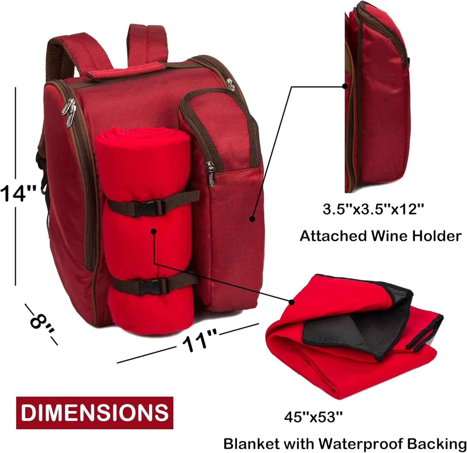 Fully Loaded Picnic Basket Backpack – Leakproof Cooler Compartment Insulated Picnic for 2 Cutlery Sets, Wine Holder, Fleece Blan