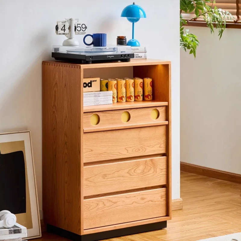 Cherry wood chest of drawers, retro small apartment bedroom living room solid wood locker multi-functional storage cabinet