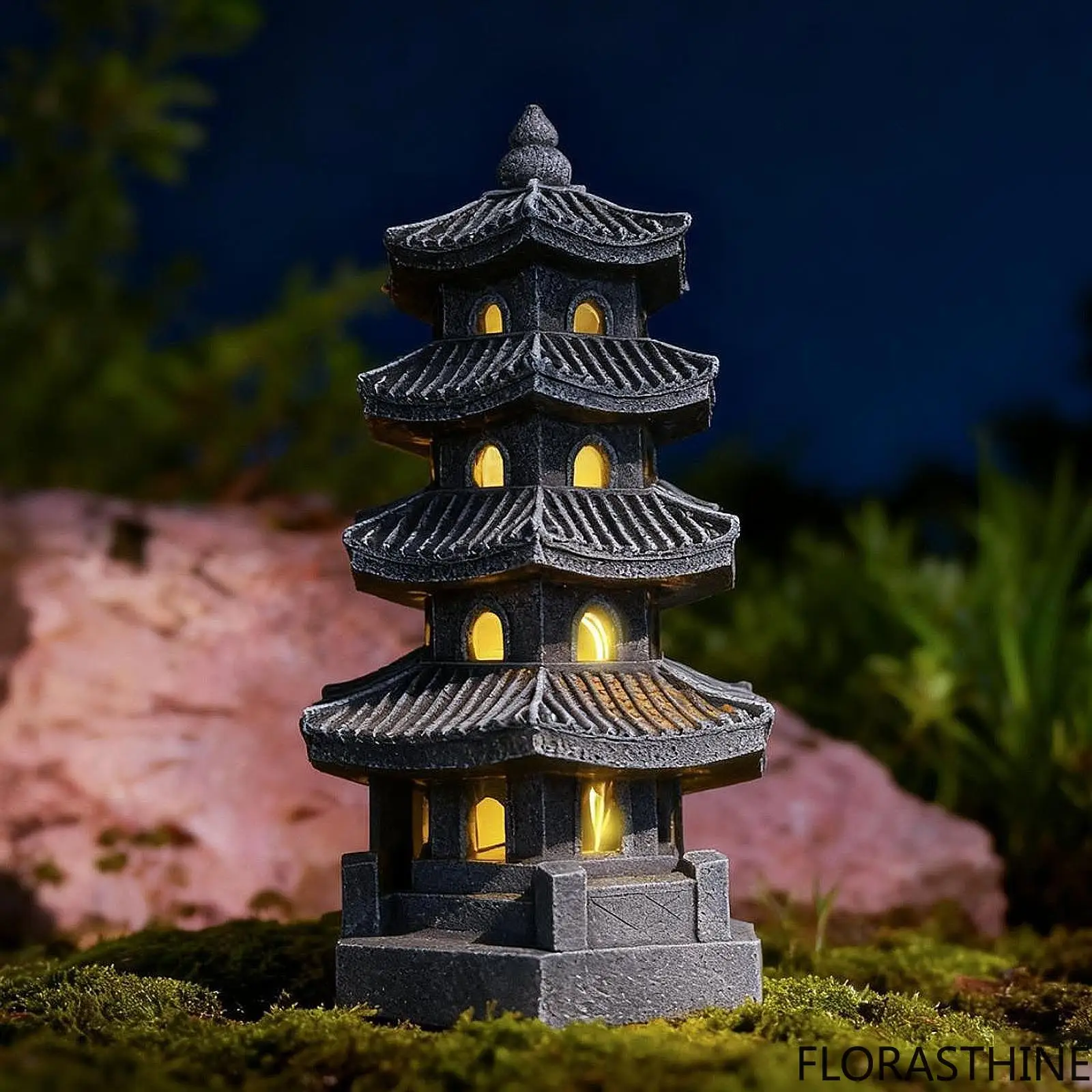 Solar Pagoda Lantern Statu Zen Inspired Lamp Ornament Garden Outdoor Decorations Porch Patio Pathway Accessories Gift