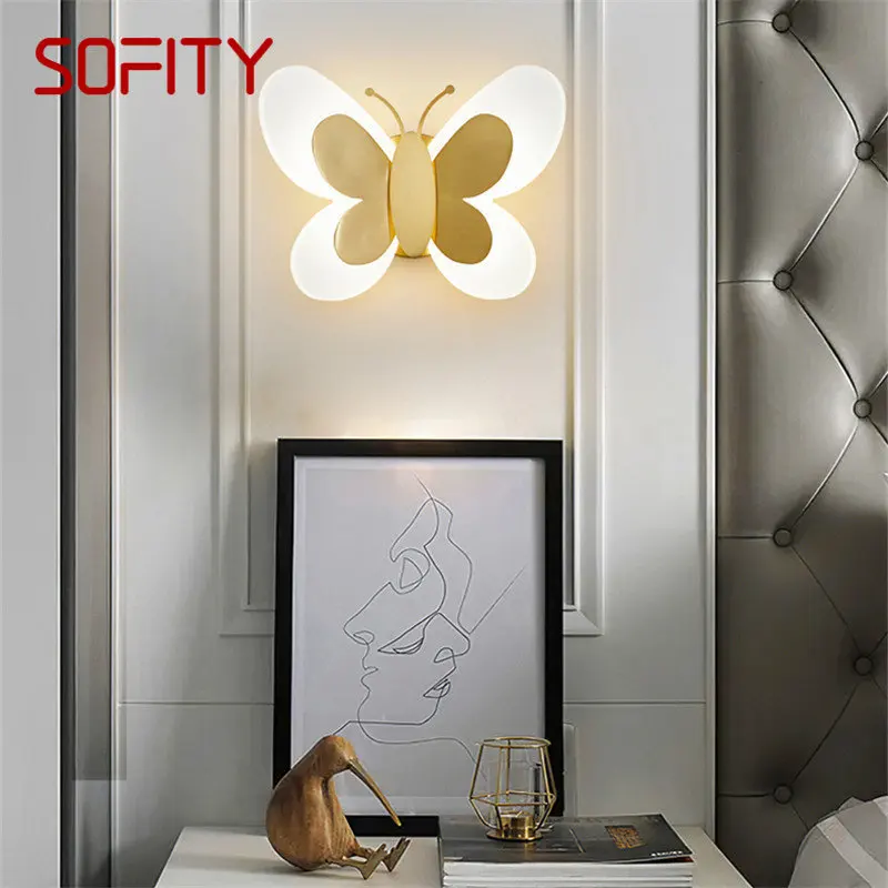 AFRA Indoor Gold Copper Butterfly Bedside Lighting LED 3 Colors Lifelike Creative Wall Lamp for Home Living Room Decor