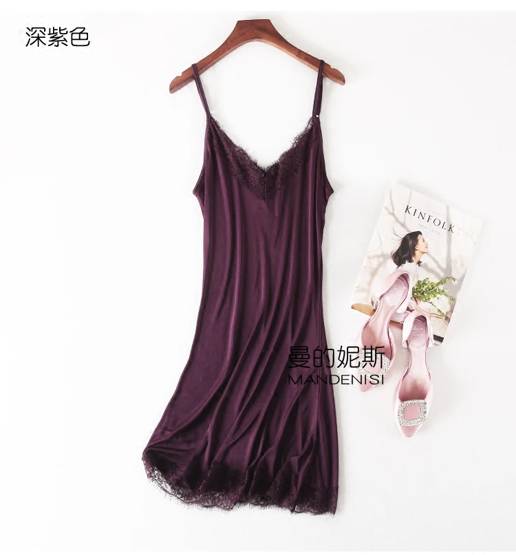 Spring and Summer Knitted Mulberry Silk Home Dress Lace V Collar Sexy Adjustable Base Slip Nightdress