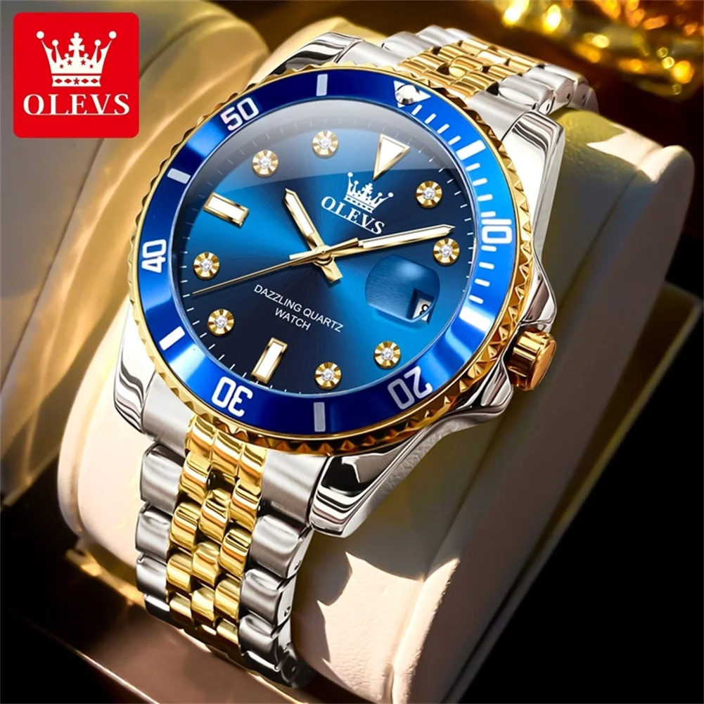 

OLEVS Brand New Fashion Blue Quartz Watch for Men Stainless Steel Waterproof Luminous Calendar Mens Luxury Watches Reloj Hombre