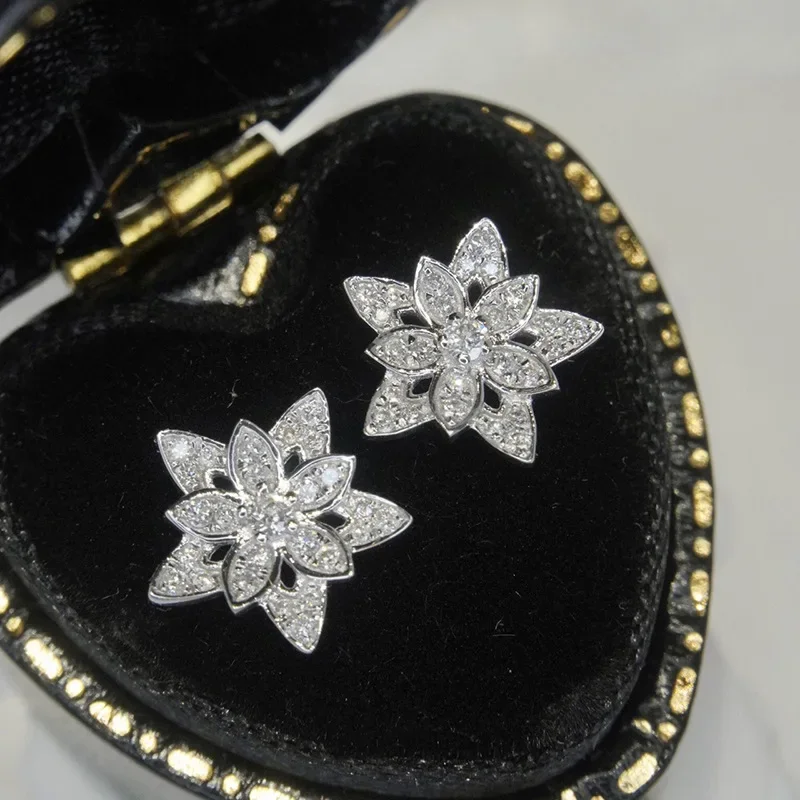 2024 Zircon Inlaid Flower Earrings for Women, Fashionable and Exquisite Countryside Daily Wear, Popular Jewelry  Accessories