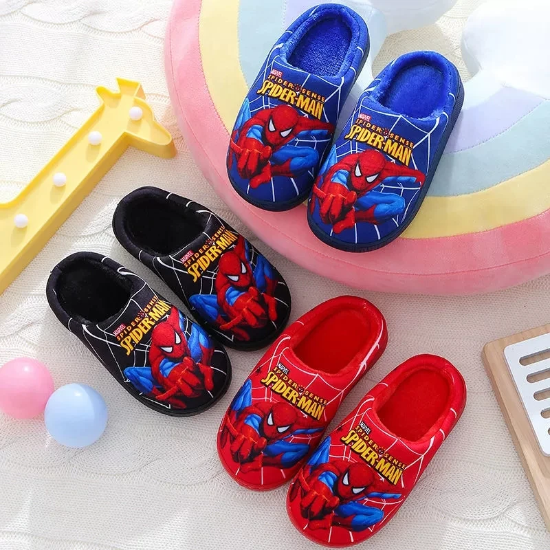 Disney Cartoon Printed Spider-man Cotton Slippers For Children's Shoes Fashion Style Warmth Winter Indoor Kids Boys Slipper