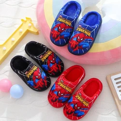 Disney Cartoon Printed Spider-man Cotton Slippers For Children's Shoes Fashion Style Warmth Winter Indoor Kids Boys Slipper