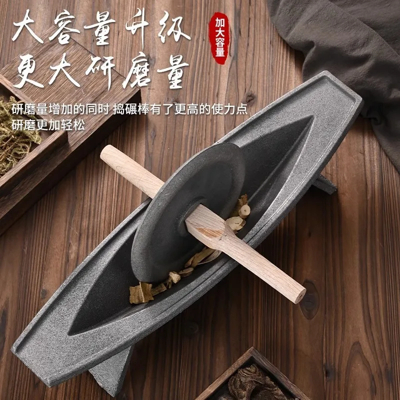 Anti-rust solid pure pig iron mill household old-fashioned iron medicine ship hand push groove stone mortar medicine grinding gr