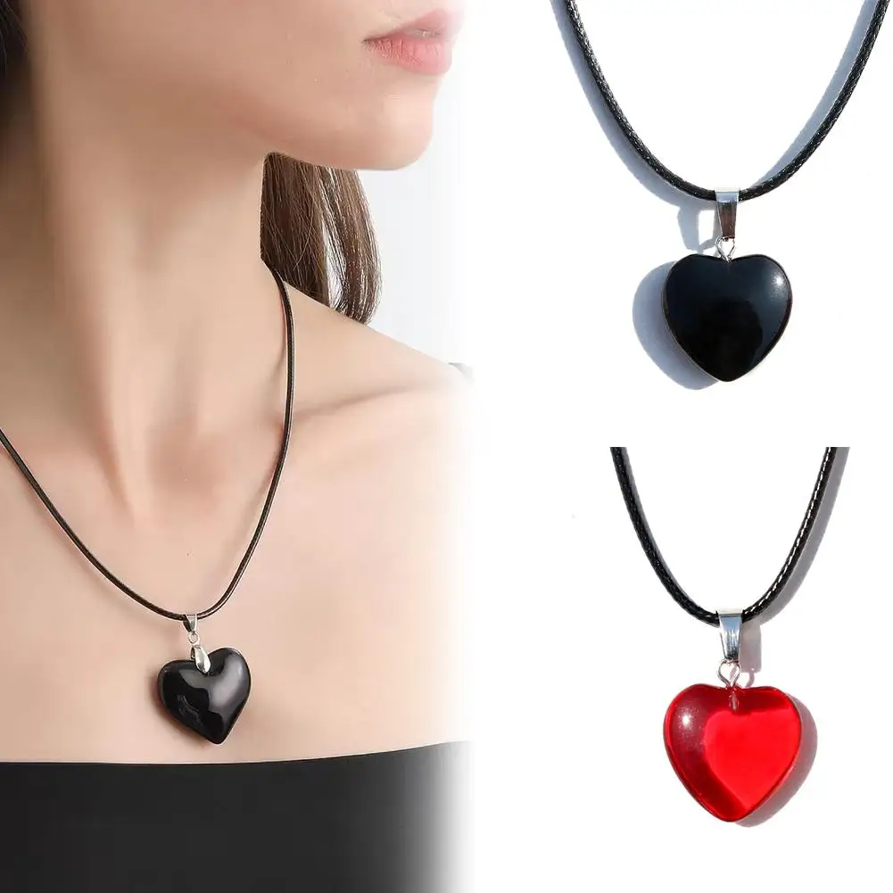 خمر موضة الجلود حبل القلب قلادة قلادة للنساء الرجال العتيقة الفضة اللون مجوهرات اكسسوارات الجمالية #3