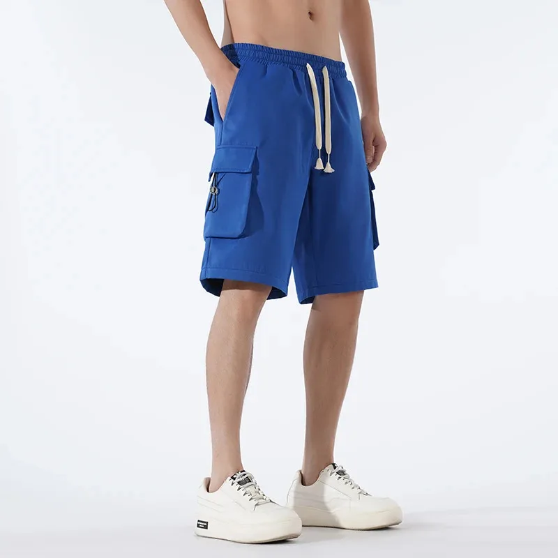 

Multi Pockets Button Flying Summer Shorts Mid Rise Solid Color Straight Cargo Shorts Streetwear