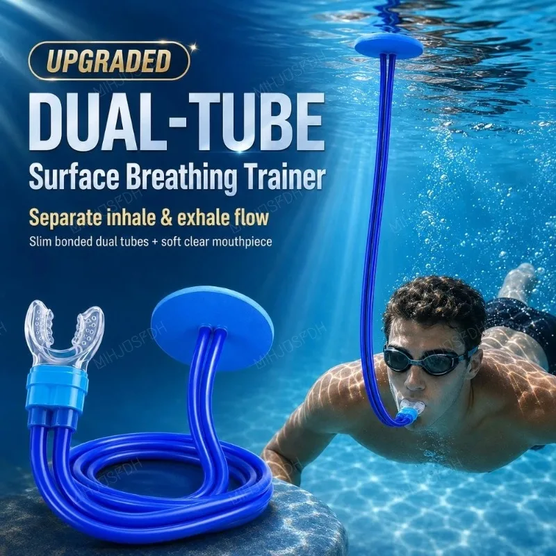 Dual-Tube Upgrade Underwater Breathing Valve Surface Air Tube for Snorkeling & Freediving Practice Soft Mouthpiece