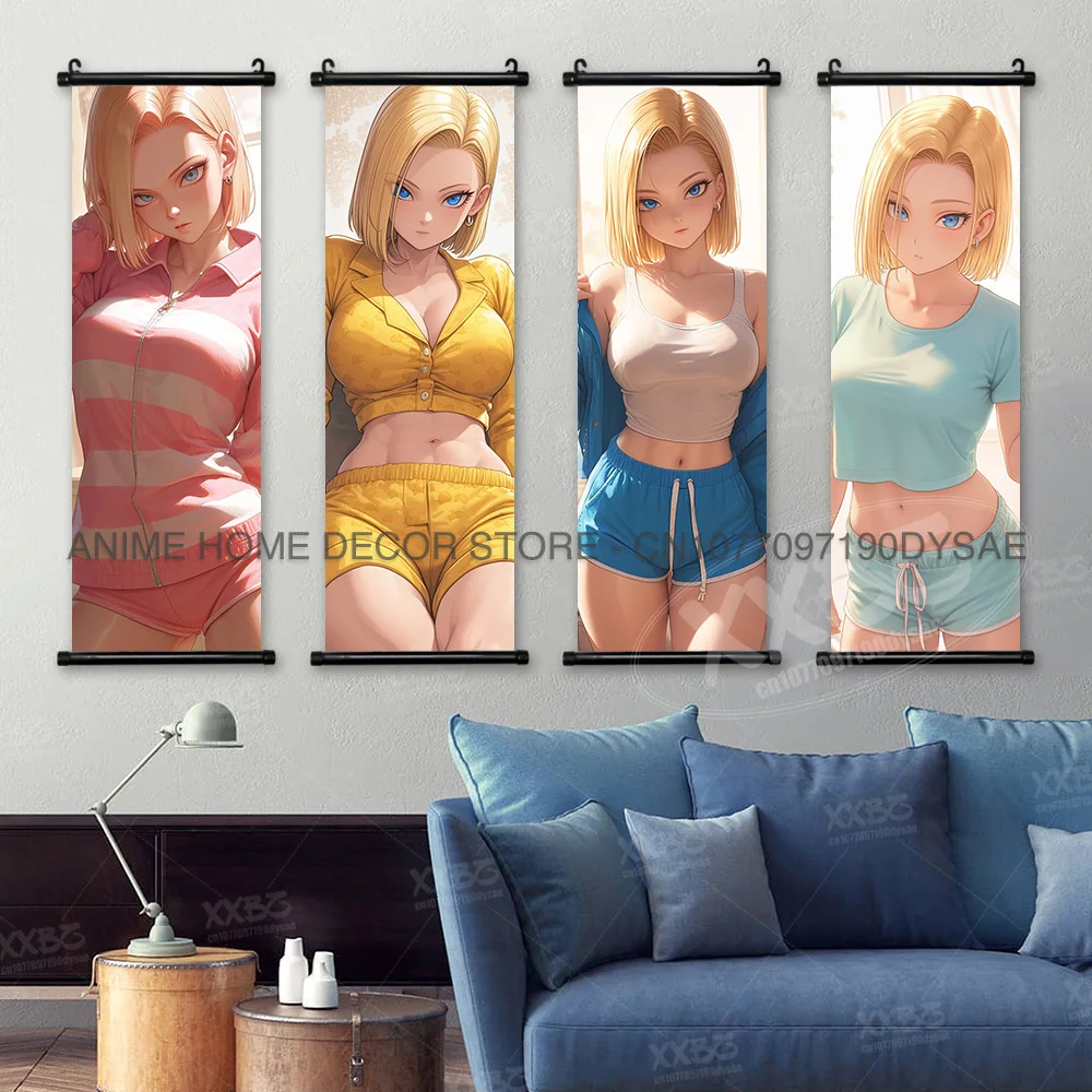 Dragon Ball Posters Sexy Android 18 Anime Figures Wall Art Simple Scrolls Pictures Bulma Hanging Home Wallpaper Goku Paintings