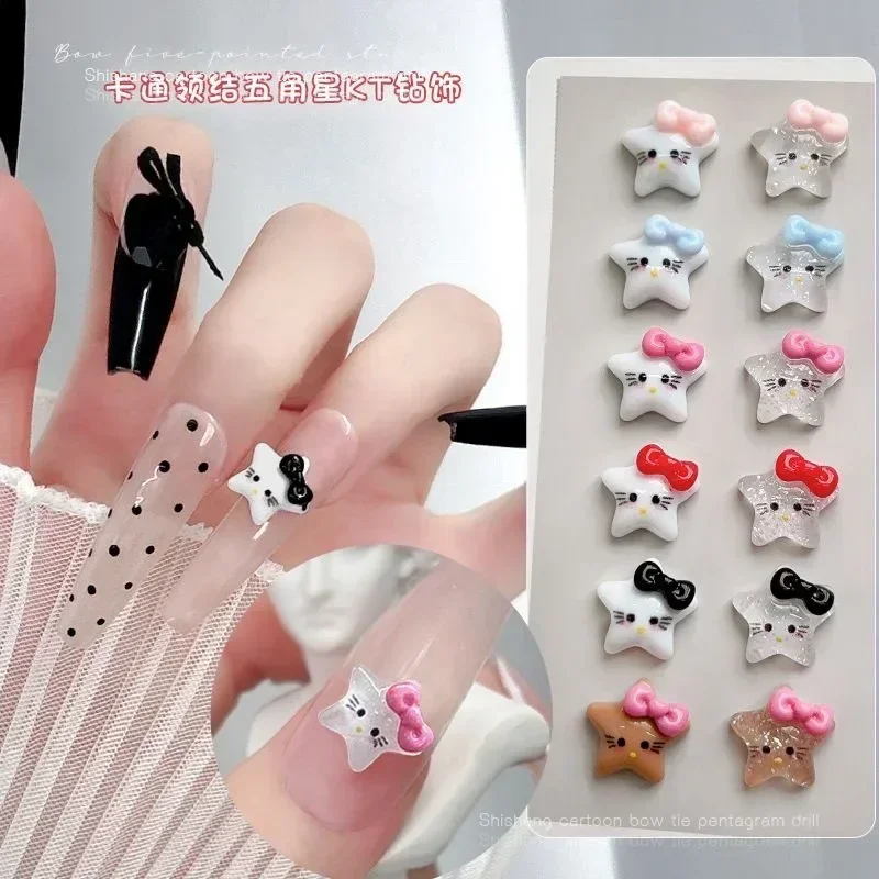 100 sztuk nowy Hello Kitty gwiazda zawieszki do paznokci Cute Cartoon żywica akcesoria do paznokci z dżetów dla majsterkowiczów, impreza, codzienny Manicure