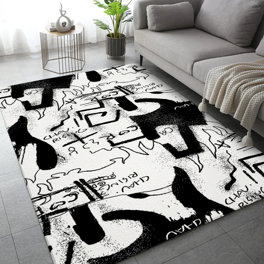 

Black White Living Room Rugs Fashionable Art Velvet Rug For The Bedroom Decor Carpet Home Kitchen Bath Tapis Mat