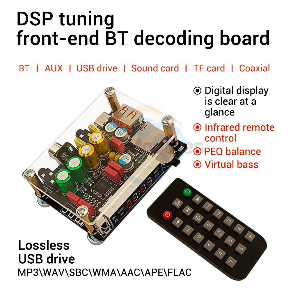 ZK-DAM-K1 DC5V DSP Tuning Front Stage Bluetooth-compatible Decoding Board 1-3A TYPE-C Fever U Disk Coaxial Sound Card