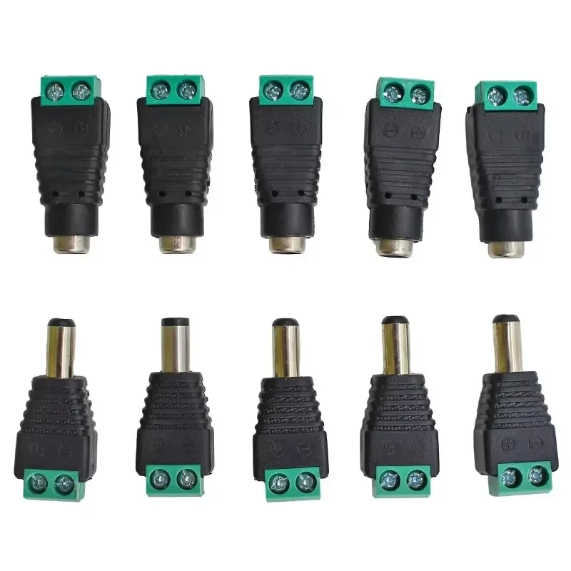 5pcs 12V DC Power Connector Plug Jack Male Female Socket Barrel 2.1mm X 5.5mm Adapter for CCTV Camera LED Strip Supply Terminal