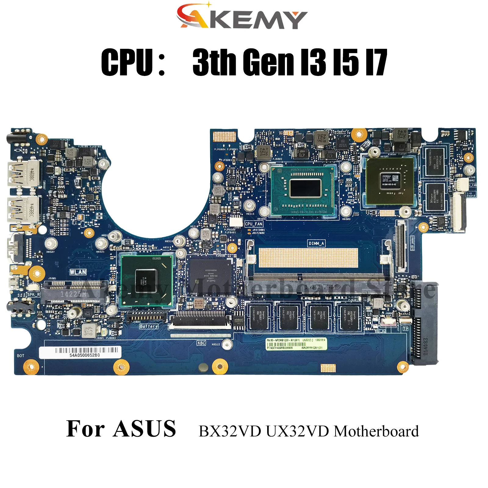 

UX32VD Laptop Motherboard For ASUS ZenBook UX32VD UX32V BX32VD Notebook Mainboard With I3 I5 I7 CPU 100% tests OK fast shipping