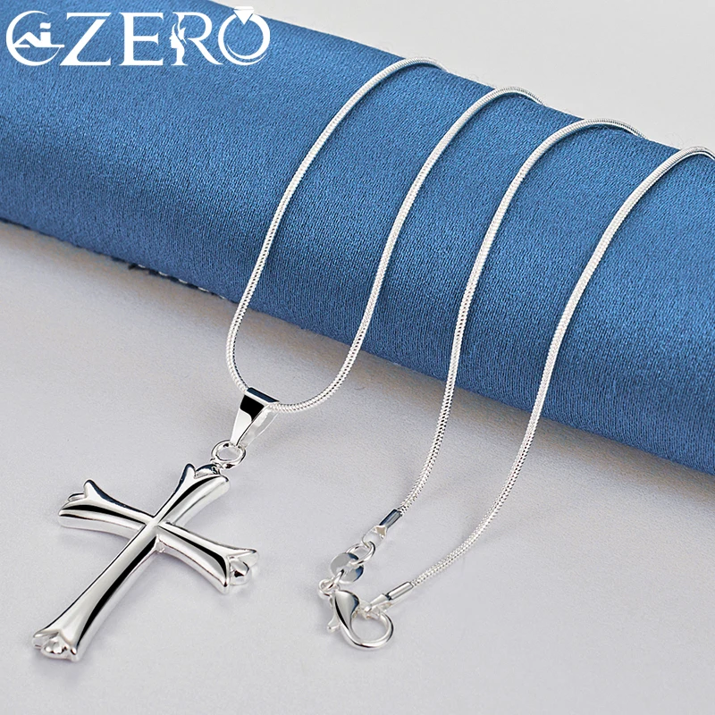 ALIZERO 925 Sterling Silver Cross Pendant Necklace 16-30 Inch Chain For Woman Man Fashion Classic Wedding Party Jewelry Gifts