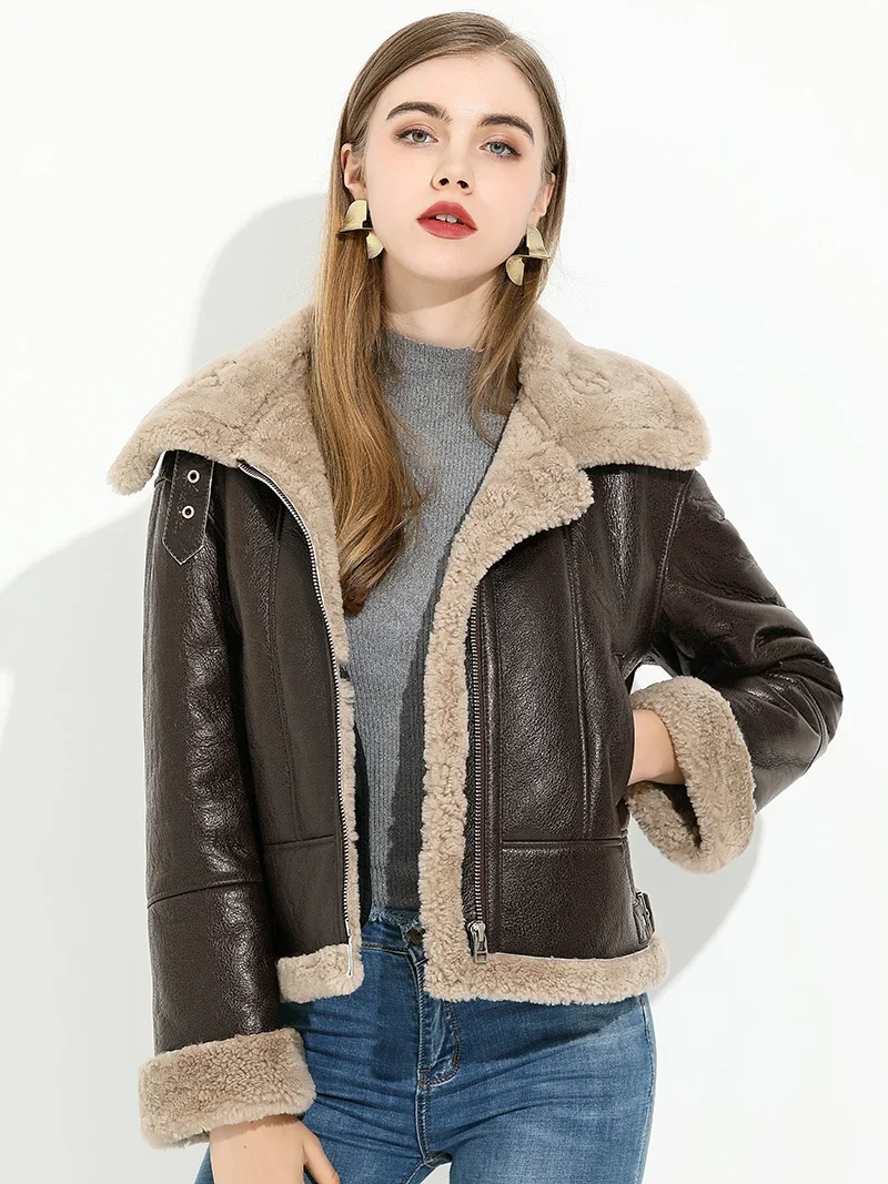 Natural Fur Coat Women’s Retro Real Lamb Fur Motorcycle Jacket 2022 Winter Slim Warm Clothes Genuine Leather Jackets Abrigos FCY