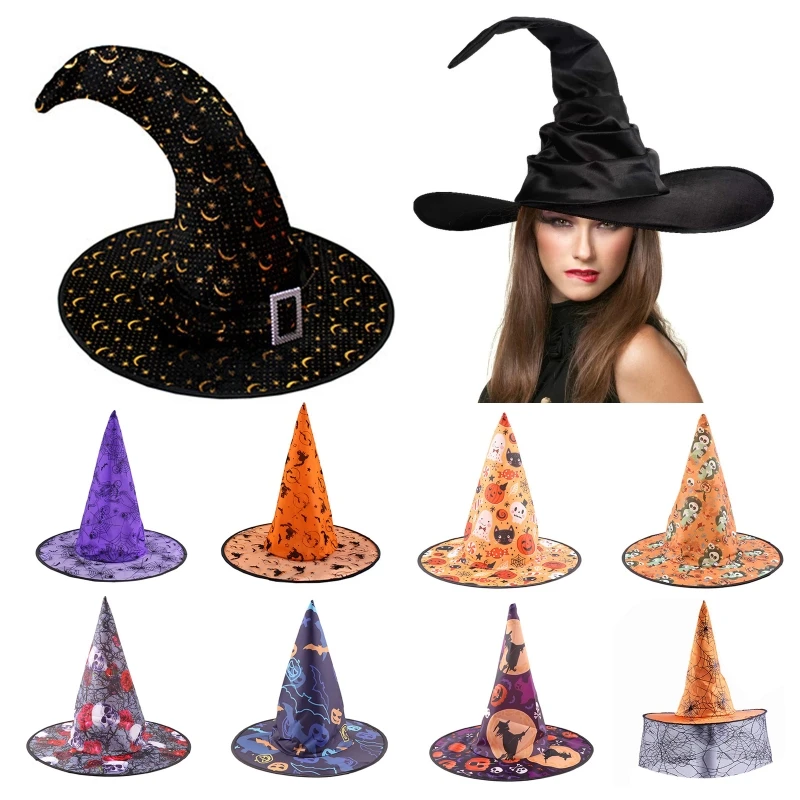 Adult Kids Children Halloween Witch Hats Masquerade Wizard Hat Cosplay Costume Halloween Party Fancy Dress Decor