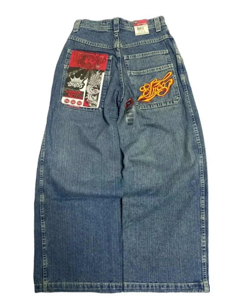 JNCO-Calça Cargo Masculina, Jeans Baggy, Streetwear Hip Hop, Harajuku, Vintage, Perna Larga, Bordada, Alta Qualidade, Roupa Y2K