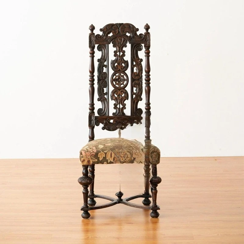 French medieval dining chair solid wood carving flower classical chair American retro chair