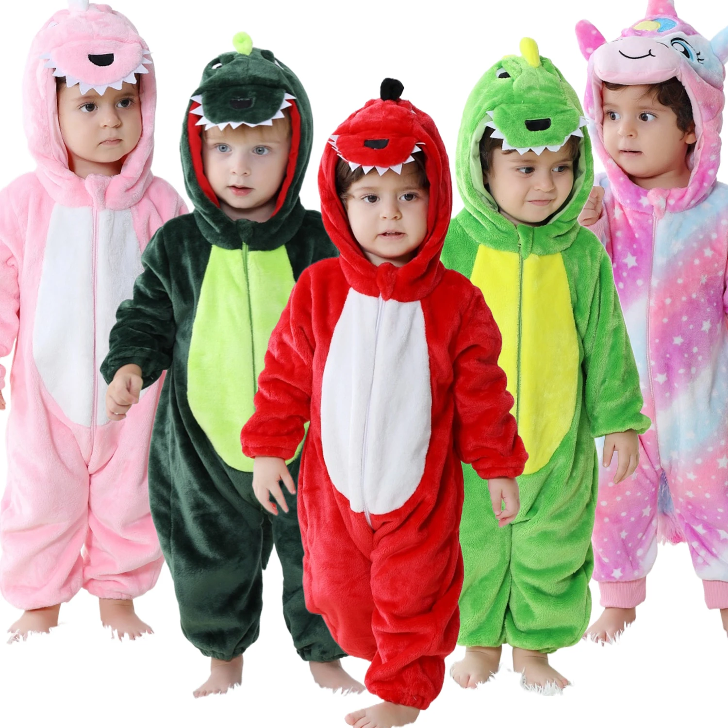 Baby Kigurumi Dinosaur Unicorn Rabbit Cartoon Romper infant Kids Animal Jumpsuit Onesies Girls Boys Anime Cosplay Pyjama Costume