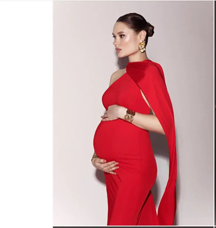 

Элегантное красное длинное платье на одно плечо для беременных с лентой, торжественное вечернее платье для ребенка, вечерние платья для беременных
