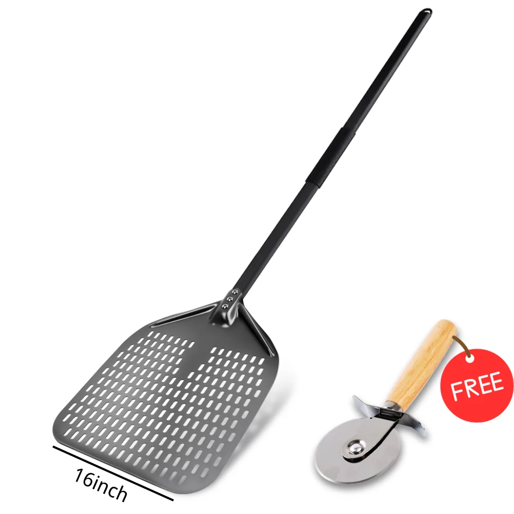 15 16 inch Big Pizza Peel Perforated Shovel paddle Metal Handle for Oven Turning Peel Kitchen Tools Baking Accessories