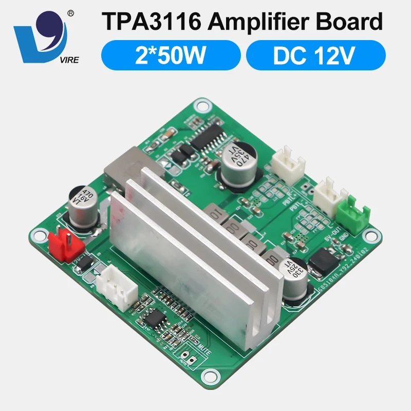 VIRE 2.0 Channel Professional TPA3116D2 Amplifier Board 2*50W Stereo HIFI Power Subwoofer Audio Amp Module DC12V