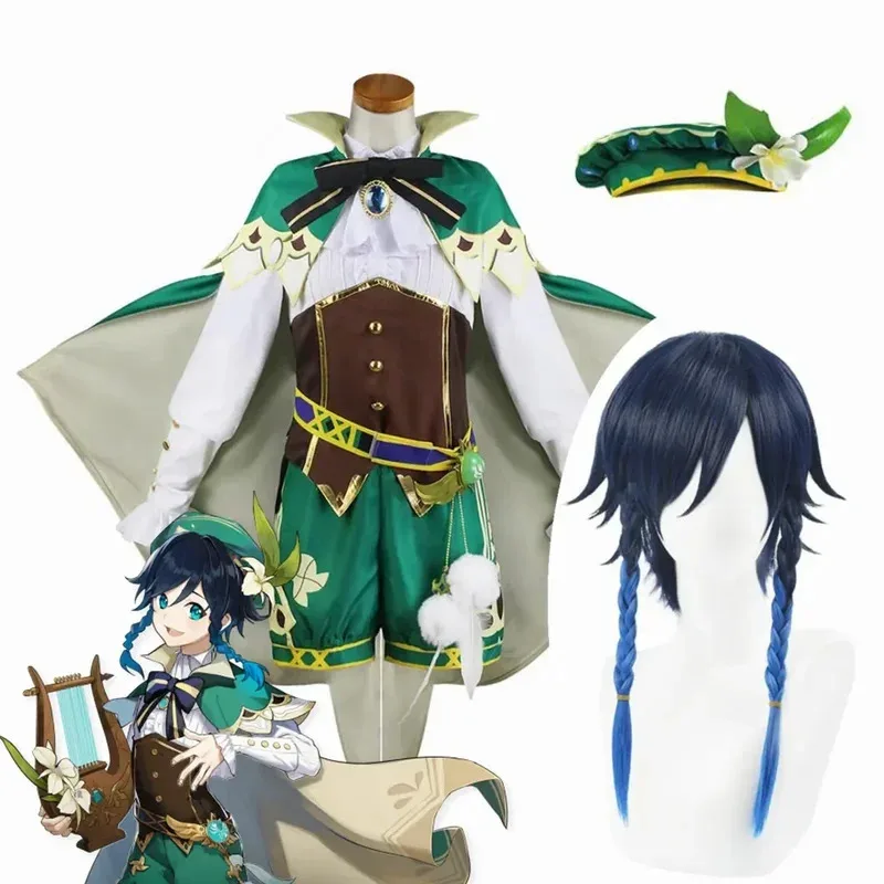 Venti Cosplay Costume Game Genshin Impact Cosplay Twenty Venti Shorts Wig Cloak Uniform Halloween Carnival Costumes for Women