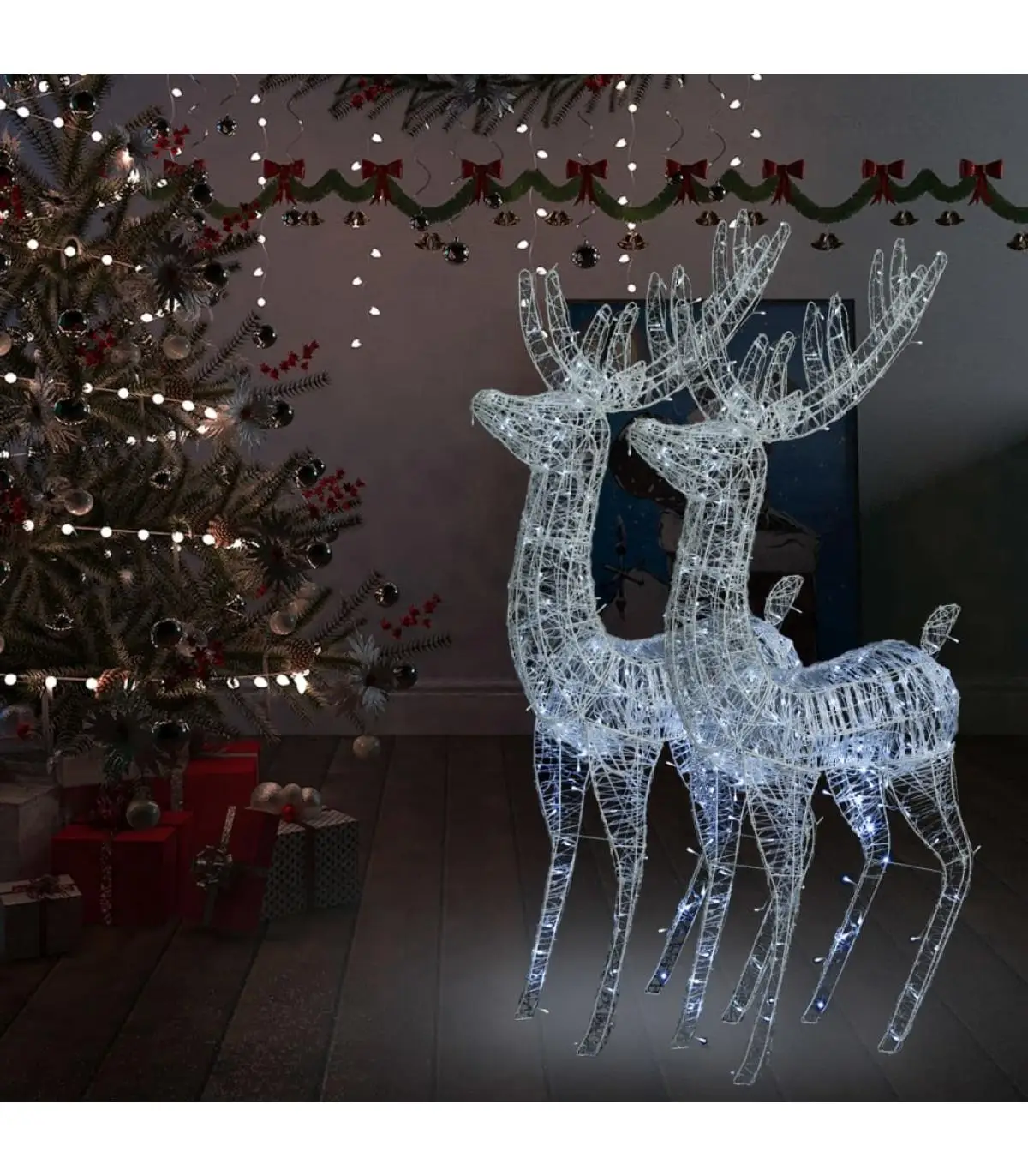 Christmas Lights Christmas reindeer acrylic 250 LED 2 Pcts cold white 180 cm