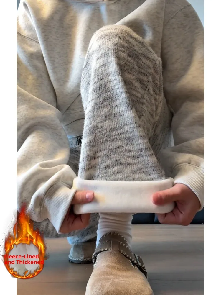 

Утепленные вязаные мужские спортивные брюки с эффектом тай-дай, осенне-зимние, на флисовой подкладке, прямого кроя, длинные, класса люкс, повседневные