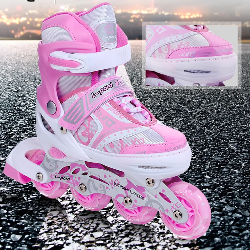 Inline Skate Roller Skating Shoes Four Sizes Adjustable Washable Hard Velvet Inner Breathable Wheels Roller Skates for Children