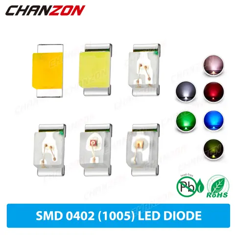 100 Uds 0402 SMD LED diodo emisor Chip blanco cálido rojo verde azul amarillo naranja 2V 3V SMT Micro montaje en superficie pequeña lámpara PCB DIY