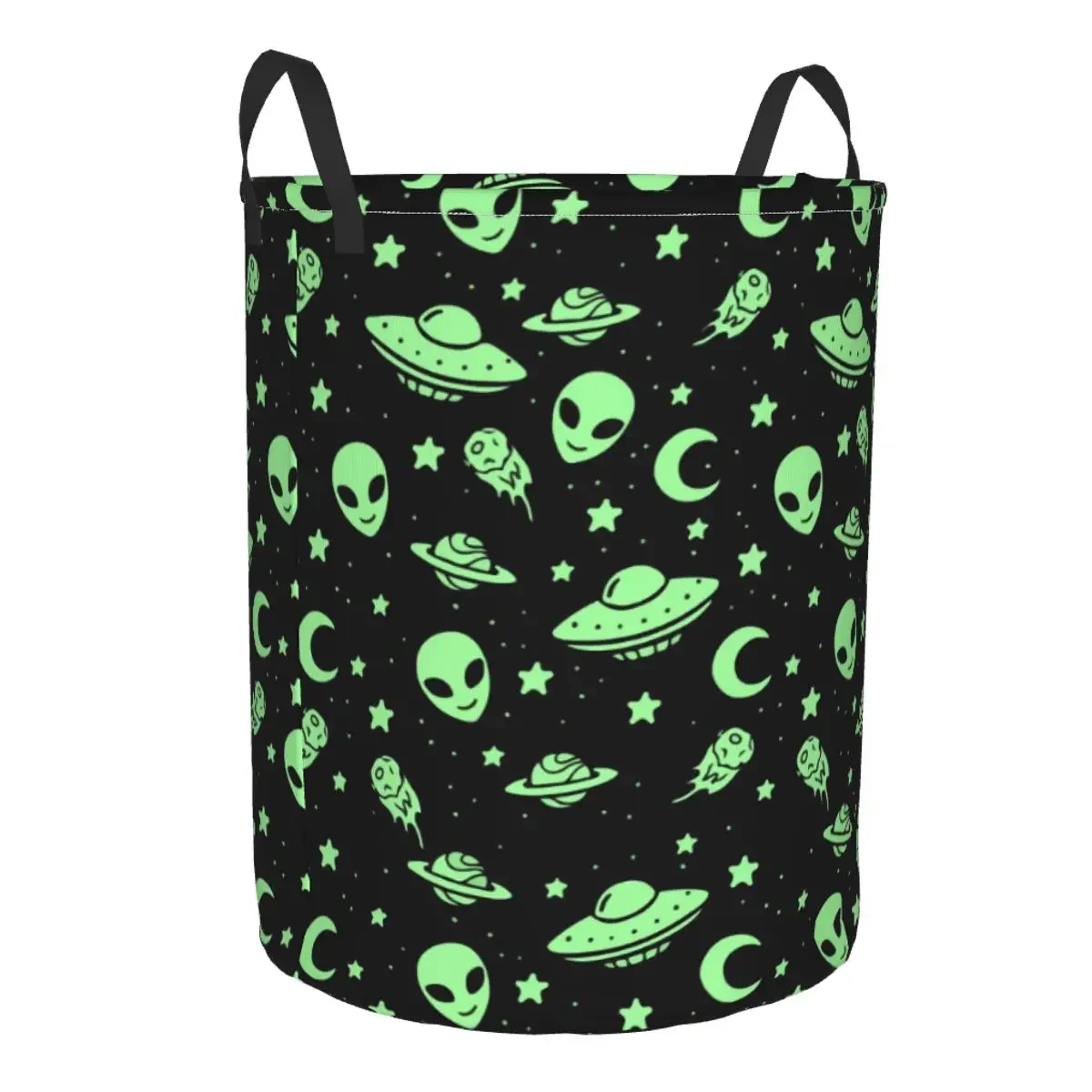 Waterproof Storage Bag Green Alien UFO Moon Household Dirty Laundry Basket Folding Storage Bucket Clothes Toys Organizer