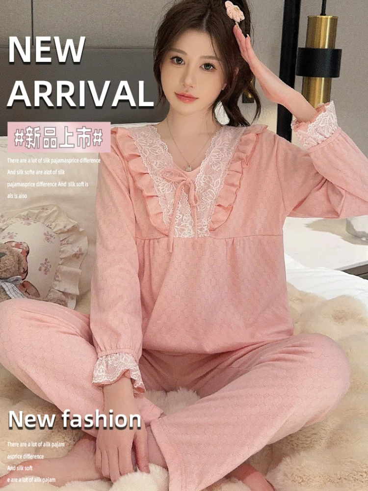 

5XL Plus Size Korean Home Clothes Women Cotton Long Sleeves Loose Pajama Set Inssimple Spring Autumn 2 Pieces PJs Sleepwear