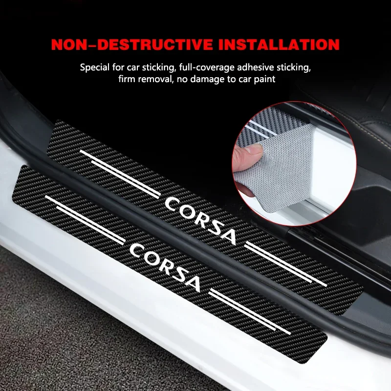 4Pcs Car Door Threshold Mat Scuff Plate Door Sill Protector Sticker For Opel CORSA C D B E F Auto Door Entry Pedal Guard Sticker