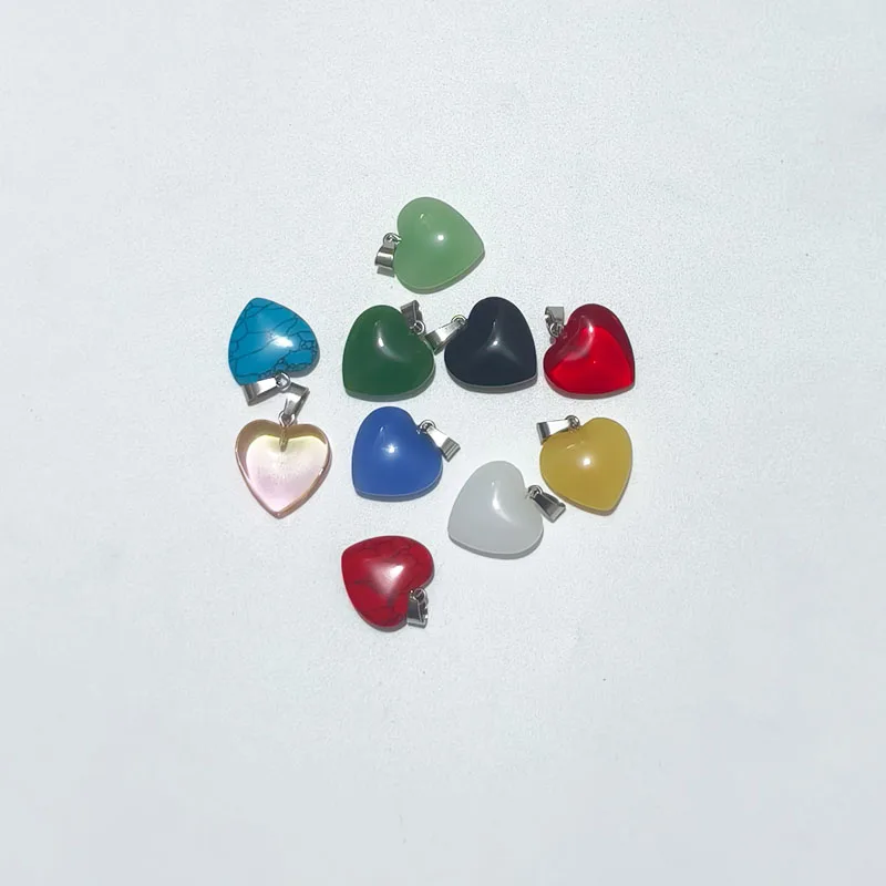 Random10pcs/set Mixed Color Heart Shaped Stone Crystal Pendants Charms Beads For DIY Jewelry Necklace Craft Accessories